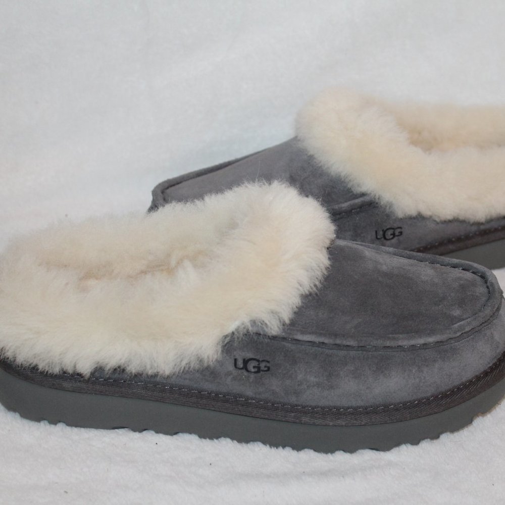 UGG GROVE SUEDE SHEARLING SLIPPERS GRAY 8 9 12 NEW